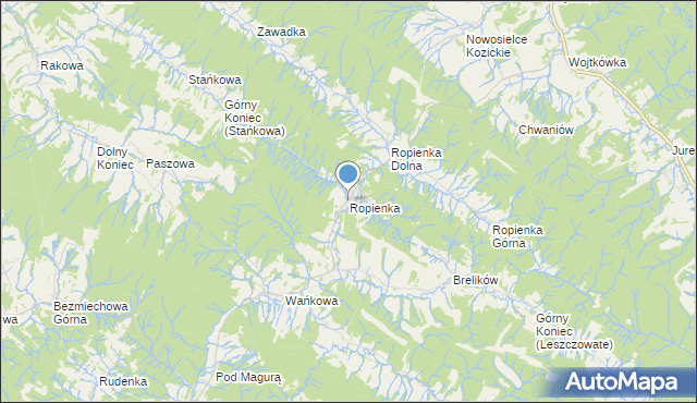 mapa Ropienka, Ropienka na mapie Targeo